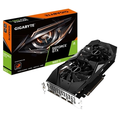 El GIGABYTE GeForce GTX1660Ti WINDFORCE 6G GPU con la cuchilla única de 2 x 100 milímetros aviva la tarjeta de Grapics (GV-N166TWF2-6GD)